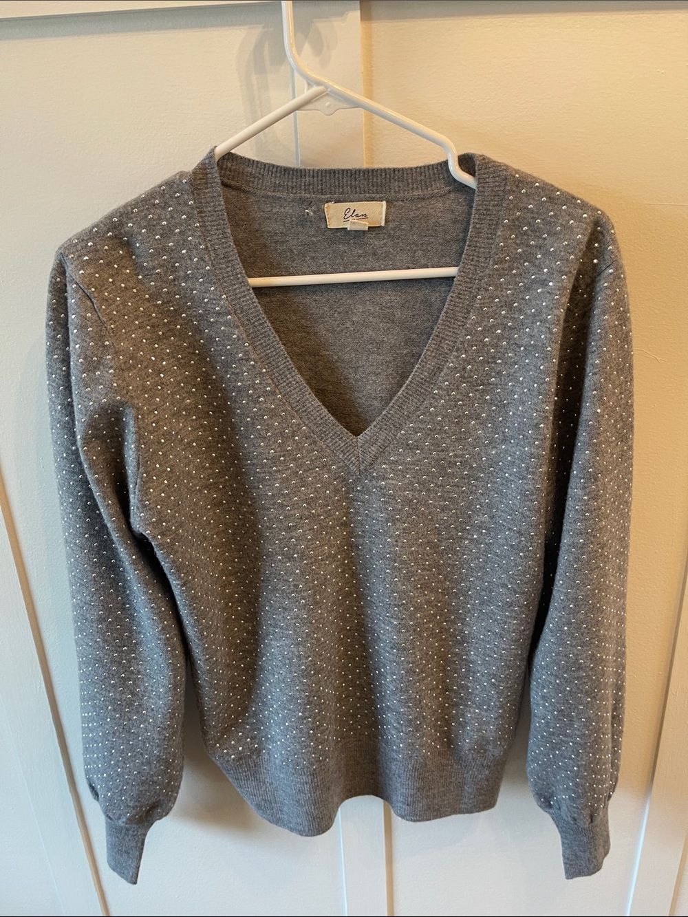 Elan Gray V-Neck Sweater with studs